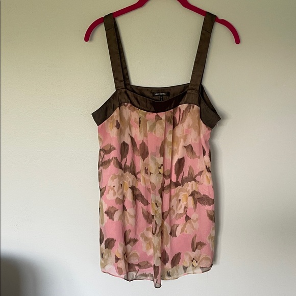 Daisy Fuentes Pink and Brown  Top with sheer overlay - Picture 1 of 5
